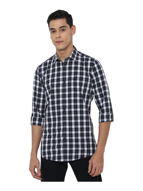 Allen Solly Black Cotton Slim Fit Checks Shirt