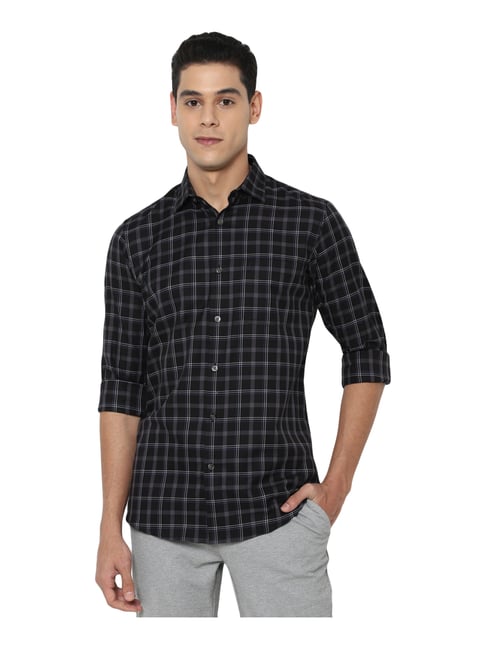 Allen Solly Black Cotton Slim Fit Checks Shirt