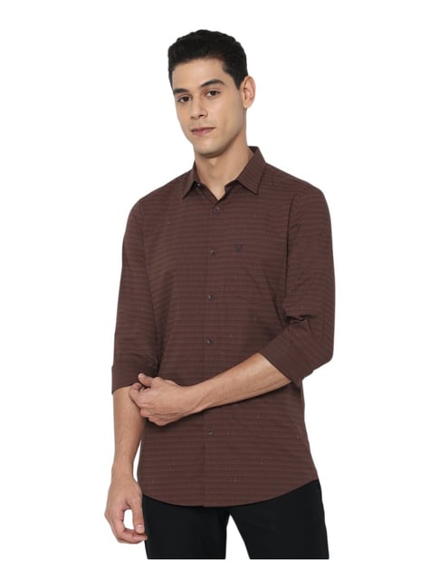 Allen Solly Brown Slim Fit Striped Shirt