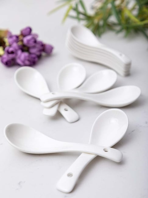 Goodhomes White Porcelain 4 cm Soup Spoon - Set of 12