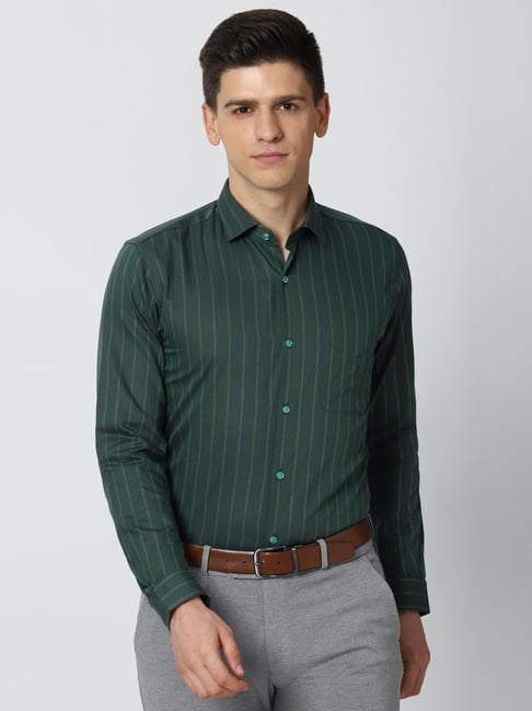 Buy Men Green Slim Fit Formal Full Sleeves Formal Shirt Online