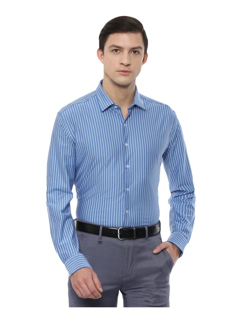 Van Heusen Blue  Slim Fit Striped Shirt