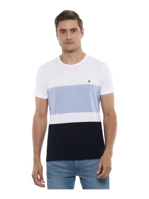 Buy Louis Philippe White Navy Cotton Slim Fit Colour Block T