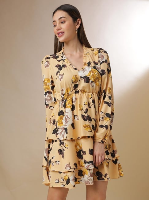 Campus Sutra Mustard Floral Print Dress Price in India