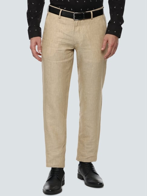 Buy Men Beige Slim Fit Solid Regular Linen Trousers online  Looksgudin