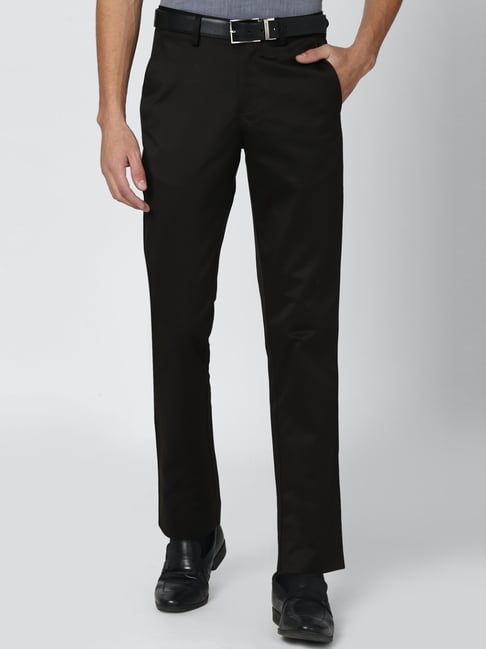 Buy Men Black Slim Fit Solid Flat Front Formal Trousers Online
