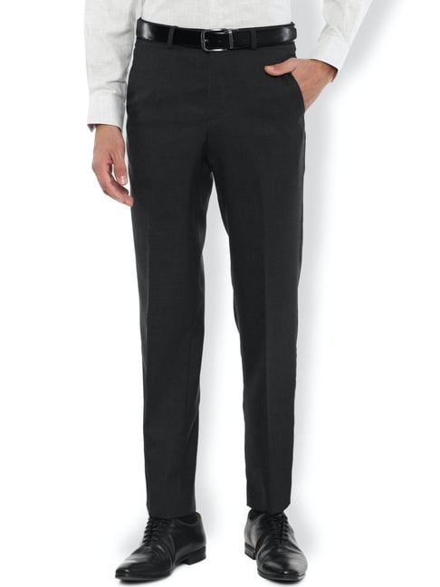 Van Heusen Black Regular Fit Self Pattern Flat Front Trousers