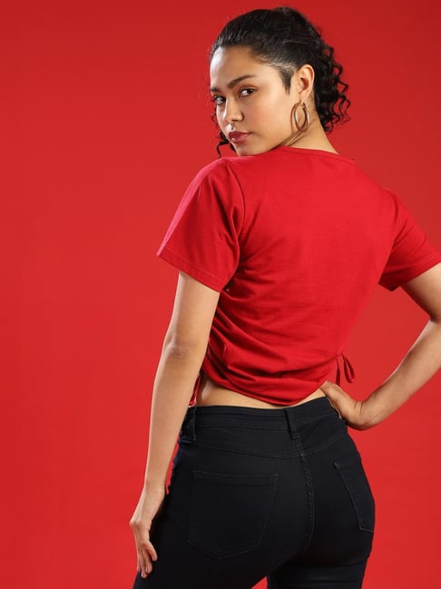 Buy Ishin Women Red Regular fit Cigarette pants Online at Low