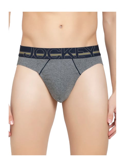 Buy Jockey Grey Melange High Cut Exposed Waistband Briefs for Men