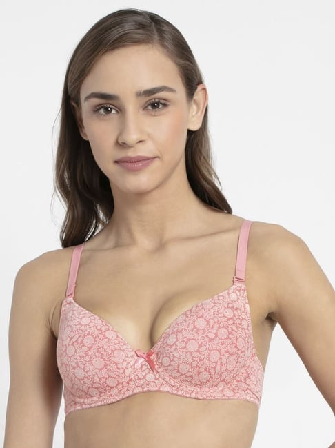 Jockey Peach-Coloured Solid Non-Wired Lightly Padded Sports Bra