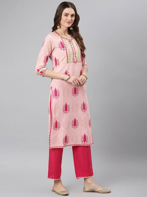 Khushal K Pink Cotton Kurta With Palazzo And Dupatta Khushal K Clothing Tata Cliq 2323