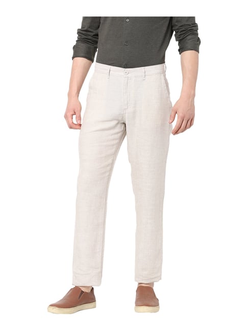Buy CELIO Solid Grey Cotton Dobby Casual Trouser online