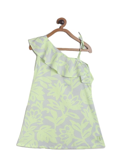Tales & Stories Kids Neon Green & Grey Printed Dress-picture-24
