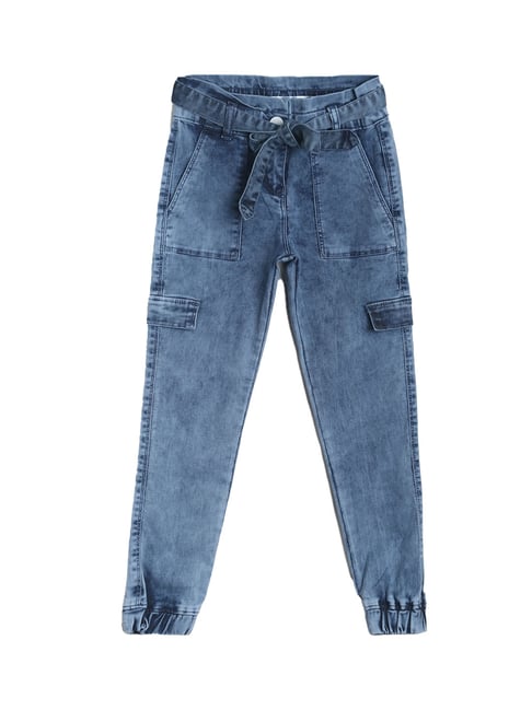 Women's Blue Solid Joggers Jeans