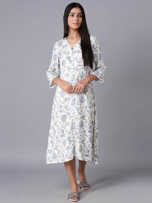 W White Printed A-Line Dress Price in India