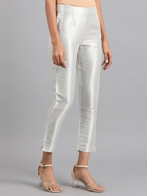 W Bottoms Pants and Trousers  Buy W Silver Glitter Metallic Pants Online   Nykaacom
