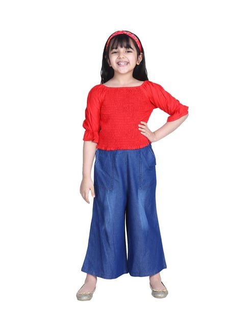 StyleStone Kids Red & Blue Solid Top with Culottes