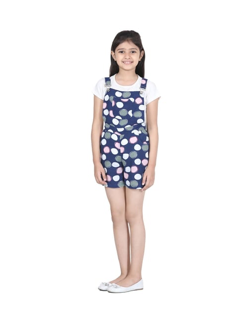 StyleStone Kids Blue & Pink Printed Playsuit