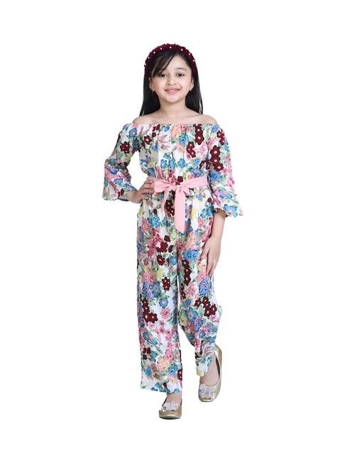StyleStone Kids Multicolor Printed Jumpsuit with Belt