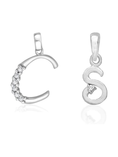 Taraash 92.5 Sterling Silver 'C' & 'S' Initial Letter Couple Pendants-picture-42
