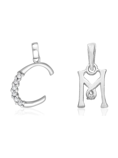 Taraash 92.5 Sterling Silver 'C' & 'M' Initial Letter Couple Pendants-picture-36