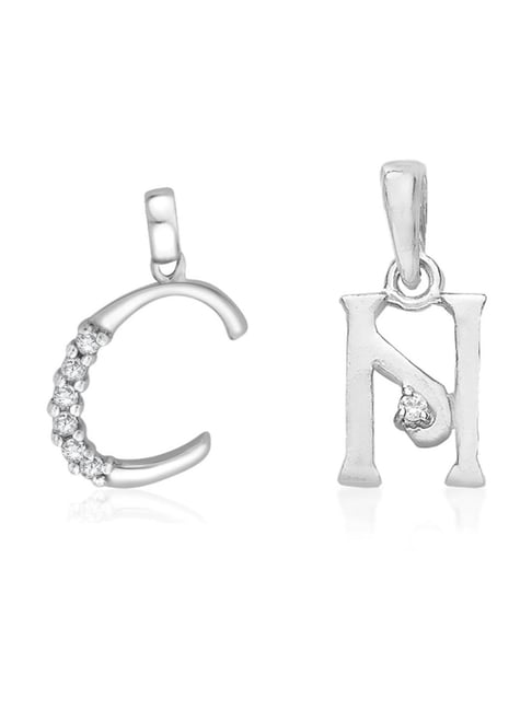 Taraash 92.5 Sterling Silver 'C' & 'N' Initial Letter Couple Pendants-picture-17