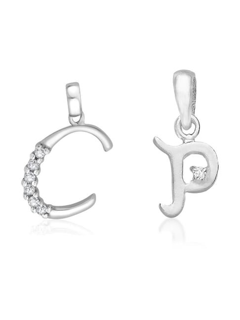 Taraash 92.5 Sterling Silver 'C' & 'P' Initial Letter Couple Pendants-picture-30