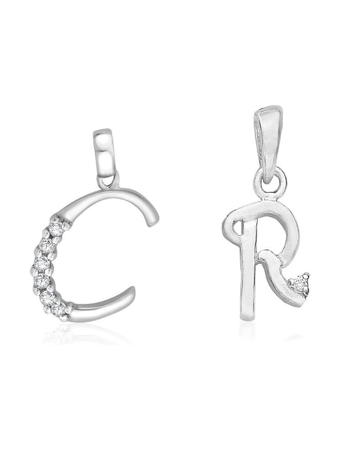 Taraash 92.5 Sterling Silver 'C' & 'R' Initial Letter Couple Pendants-picture-13