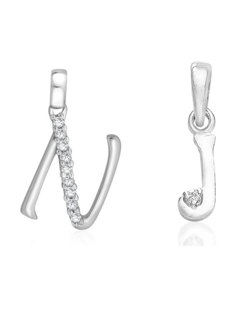 Taraash 92.5 Sterling Silver 'N' & 'J' Initial Letter Couple Pendants-picture-46