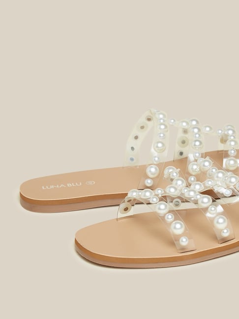 ASOS DESIGN Fusion faux pearls flat sandals in white - WHITE | ASOS