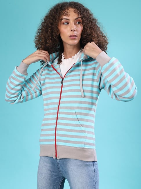 Blue and white clearance striped zip up hoodie