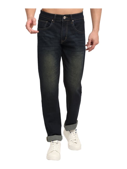 Cantabil Navy Regular Fit Lightly Washed Jeans-image-10