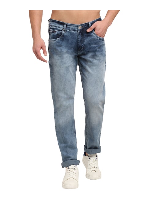 Blue Regular Fit Heavily Washed Jeans 
