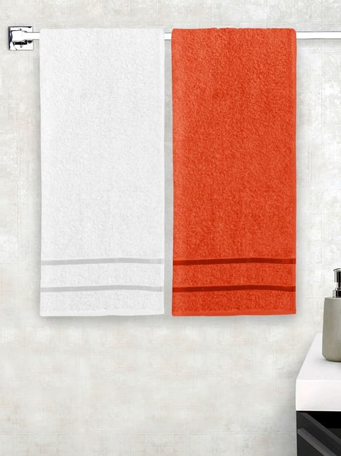 Buy Story@Home White Orange Cotton 450 GSM Women Bath Towel