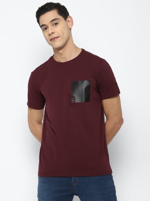 Allen Solly Maroon Cotton Slim Fit Printed T-Shirt