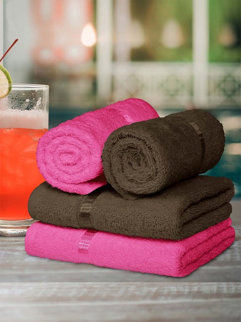 Story Home Pink Brown Cotton 450 GSM Hand Towel Set of 4