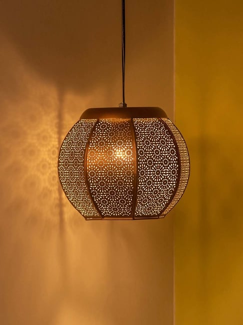 ExclusiveLane 'Morrocan Treasure' Metallic Brown Iron Hand-Etched Pendant Lamp - Set of 1
