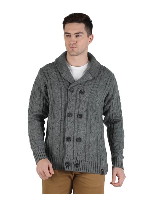 Buy Monte Carlo Dark Grey Self Design Cardigan for Men Online