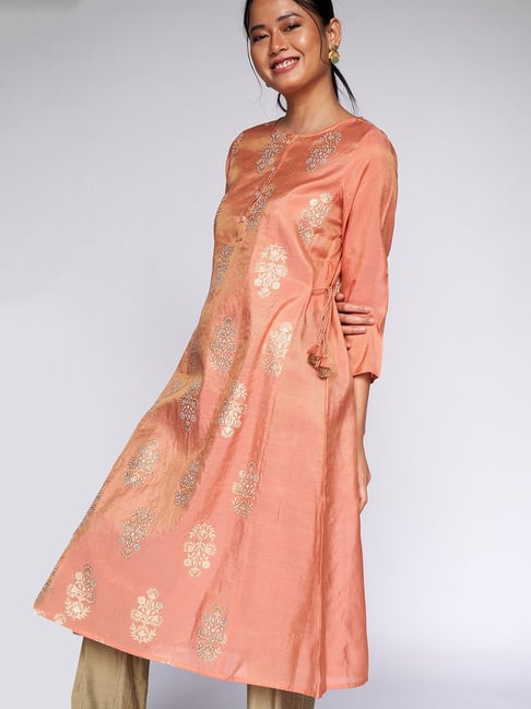 Global Desi Coral Floral Print Kurta