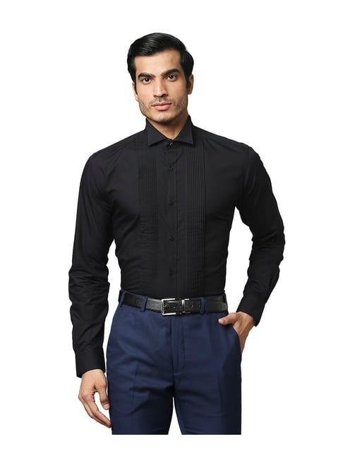 Park Avenue Black Self Striped Shirt