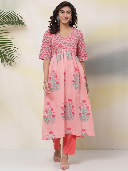 Biba Pink Printed A Line Kurta Price in India