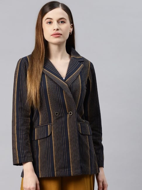 Cottinfab Navy & Mustard Striped Cotton Blazer