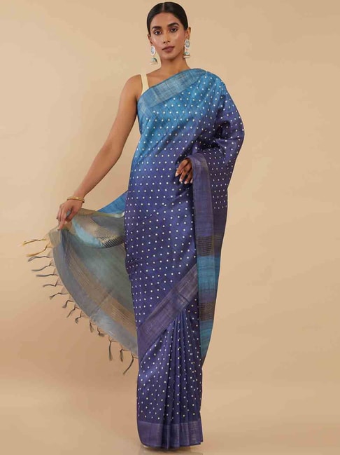 Soch Blue Silk Polka Dots Saree With Unstitched Blouse Piece Price in India