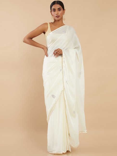 Soch Off-White Embellished Saree With Unstitched Blouse Piece Price in India
