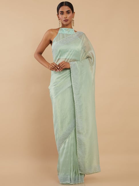 Soch Sea Green Embellished Saree With Unstitched Blouse Piece Price in India