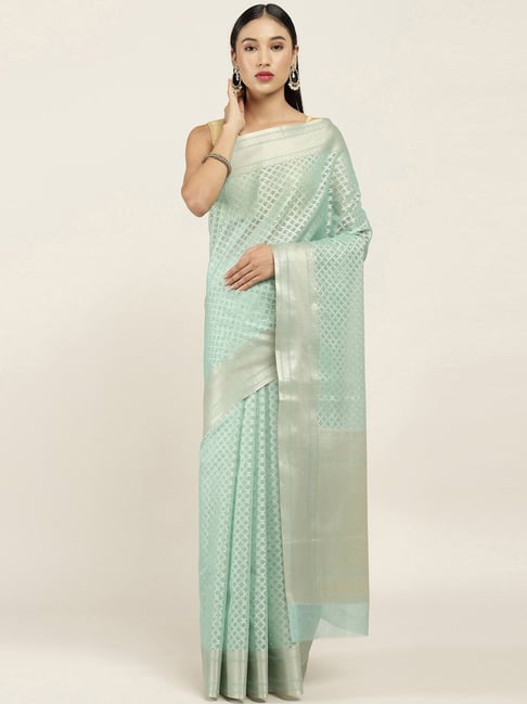 Soch Sea Green Silk Woven Saree With Unstitched Blouse Piece Price in India