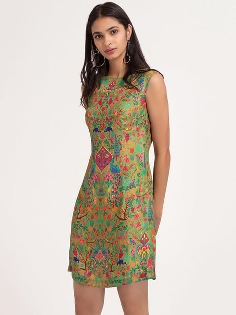 SHAYE Green Printed Shift Dress Price in India