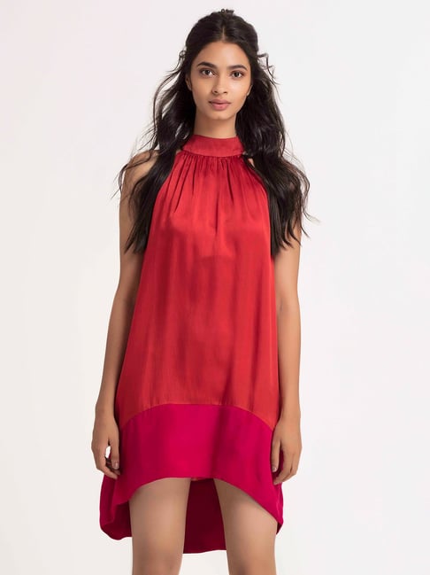 SHAYE Red Midi High-Low Dress Price in India