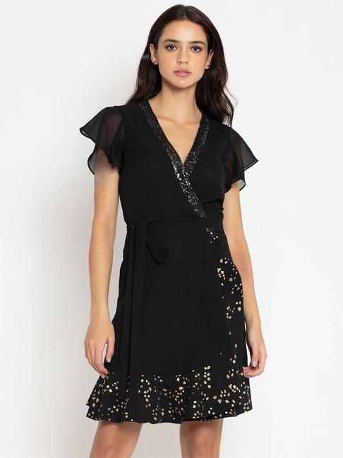 SHAYE Black Embellished Peplum Dress Price in India