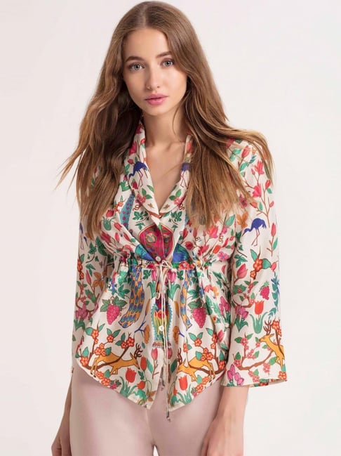 SHAYE Cream Printed Top-picture-15